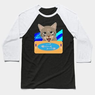 Mackerel Tabby Cat Breakfast Baseball T-Shirt